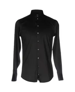 Приталенная рубашка из эластичного хлопка с итальянским воротником. Emporio Armani, черный