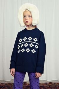 Детский свитер Mini Rodini с смесовой шерстью Flowers, темно-синий