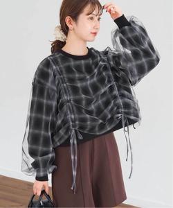 tiptop/Флис x клетчатый тюлевый многослойный пуловер на шнуровке
