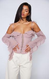 PrettyLittleThing Сиреневый плетеный корсет с крючками и оборками на костях