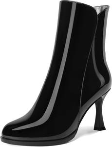 Женские ботильоны AMBELIGHT с закрытым носком, на молнии, из лакированной кожи, с высокими шпильками 3,3 дюйма, подходящие для свадебного платья, Black