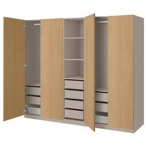 Гардероб PAX/STORKLINTA IKEA, 250x58x201 см, цвет grey-beige/oak effect
