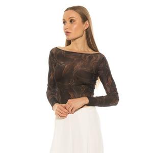 Женский топ из прозрачной сетки с длинными рукавами и вырезом-лодочкой цвета опал Alexia Admor, мультиколор