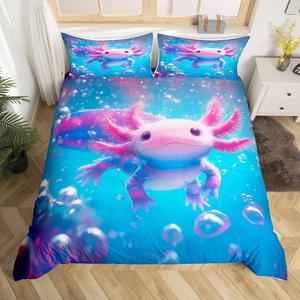 Erosebridal Комплект постельного белья Sealife Axolotl с 3D принтом океанских волн и морских животных в синих тонах, Blue,pink