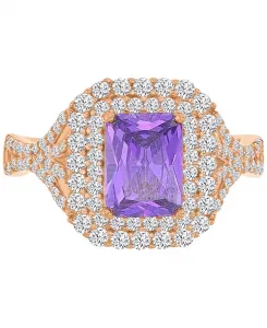 Кольцо с двойным ореолом из фиолетового и белого кубического циркония из стерлингового серебра с покрытием из розового золота 14 карат Macy'S, rose