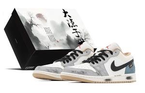 Jordan Кроссовки Air 1 Qin And Han Dynasty Texture Box Abrasion Resistant Low top Vintage мужские серо-голубые