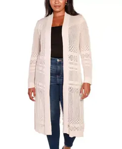 Кардиган-длиннополый с ажурной вязкой Plus Size Belldini, коричневый/бежевый