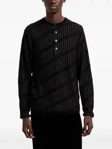 Свитер хенли в диагональную полоску EMPORIO ARMANI, черный