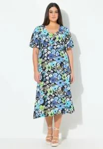 Сказочное короткое трикотажное платье с цветочным принтом и рукавами Ulla Popken, Black