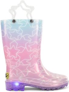 Детские водонепроницаемые светящиеся резиновые сапоги Western Chief с ручками для удобного надевания и снятия для мальчиков и девочек, Glitter Stars