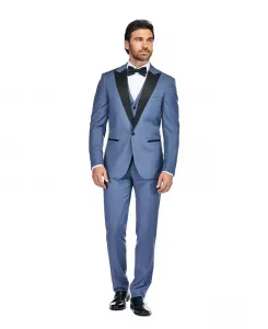 Мужской трехкомпонентный смокинг Birdseye с пиковыми лацканами Gino Vitale, синий