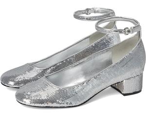 Девять Вест Amaize Женские туфли-лодочки серебристые с пайетками на устойчивом каблуке с ремешком на щиколотке VER279 Nine West