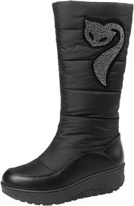 Женские зимние ботинки на средней голени с широким голенищем, водонепроницаемые, теплые, с утеплителем, модные на платформе с танкеткой Generic, A1-Black