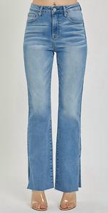 Высокие джинсы-ботинки с рваным краем в средне-темном оттенке RISEN, Medium Dark