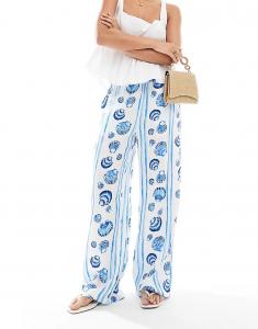 Широкие брюки Vero Moda с синим принтом ракушек