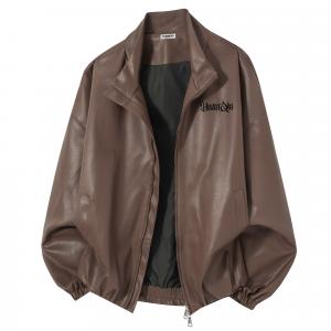 Кожаная куртка Unisex Stand Collar Moderate HUANQIU, coffee