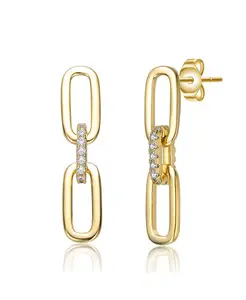 Классические серьги-подвески из тройной цепочки с покрытием из 14-каратного желтого золота и фианитом Rachel Glauber, gold