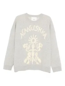 Свитер с цветочной вышивкой Nanushka, серый