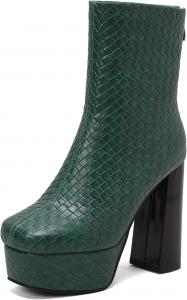 Женские ботильоны на супер высоком каблуке с квадратным носком и молнией Renessmi, Green 2