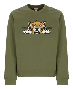 Зеленая толстовка с круглым вырезом и вышивкой в виде тигра. Kenzo, зеленый