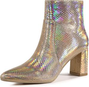 Женские сапоги Allegra K с принтом под змеиную кожу, костюмы на Хэллоуин, массивные туфли на высоком каблуке, ботильоны, Roségold