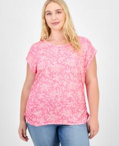 Женская блузка с принтом и короткими рукавами, размеры PXS-3X Democracy, Sachet Pink