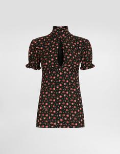 Топ из шелкового шифона с принтом из мелких роз DOLCE & GABBANA, мультиколор