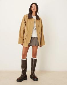 Куртка из хлопка Mango Barn с вельветовым воротником бежевого цвета