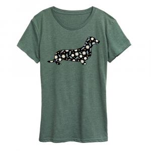 Женская футболка с рисунком ромашки и таксы, цвет Heather Green