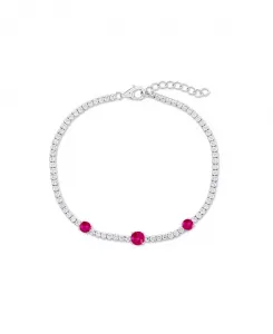 Теннисный браслет из стерлингового серебра с круглыми фианитами Simona, ruby