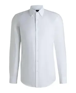 Белая приталенная рубашка с жаккардовым узором в виде листьев. Hugo, белый