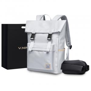 V.NINE Синтетический кожаный рюкзак для студентов, Morning Mist Gray (Style 4) 2-Piece Set
