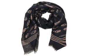 Alexander McQueen Шарф с принтом черепа, Black/Beige