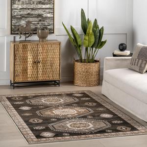 Ковер nuLOOM, 275 x 366 см,  Anette Medallion для гостиной, спальни и столовой, машинная стирка, темно-коричневый