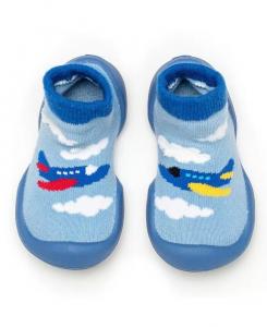 Младенческий мальчик в носках для первой прогулки в самолете Komuello, синий