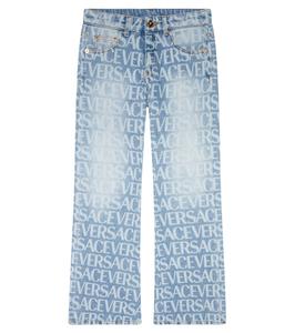 Расклешенные джинсы с логотипом Versace Kids, Blu Chiaro