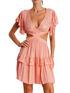 Мини-платье с вырезом и многоуровневым вырезом La Moda Clothing, цвет Peach