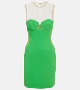 Мини-платье из крепа с сетчатыми вставками Stella McCartney, зеленый