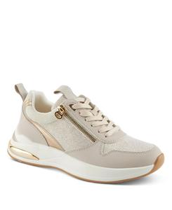 Женские кроссовки URSA на платформе с блестящим верхом и золотыми акцентами Patrizia, Beige