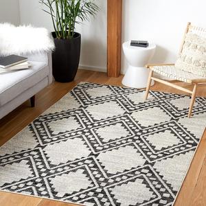 Ковер SAFAVIEH, 135 x 196 см, Tulum Collection, Ivory & Black, марокканский богемный этнический дизайн, не линяет и прост в уходе, идеален для помещений с высокой проходимостью: прихожая, гостиная, спальня (TUL642A)