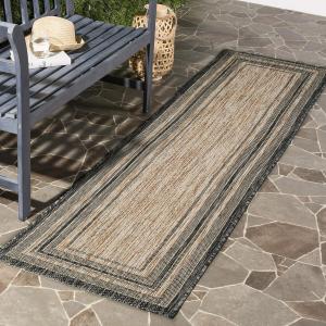 SAFAVIEH Courtyard Collection ковер 61 x 110 см Natural / Black CY8475 для дома и улицы Waterproof легко чистится для патио, заднего двора, прихожей