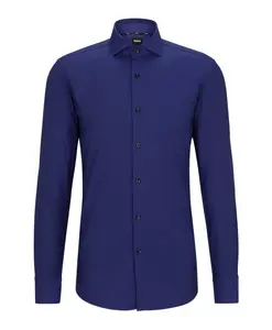 Приталенная рубашка из хлопкового твила, синяя. Hugo, синий