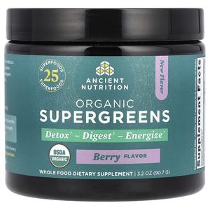 Organic SuperGreens, ягоды, 3,2 унции (90,7 г) Ancient Nutrition