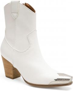 Западные ботинки с металлическим носком на щиколотке, ковбойские ботинки для женщин, ковбойские сапоги с острым носком, ботинки на молнии, ботинки на устойчивом каблуке Beast Fashion, White