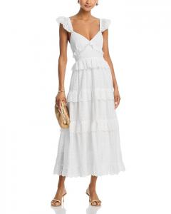 Макси-платье с кружевными вставками и завязками - эксклюзив AQUA, белый