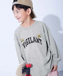 Футболка с длинным рукавом и крупным силуэтом дьявольской лабрадорши, Детская одежда. Размер 26SS Devirock, цвет 006-College-Metal Grey