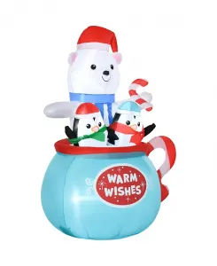 5-Футовый надувной рождественский белый медведь со светодиодами для украшения двора на праздник Outsunny, blue