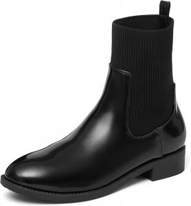 NEWBELLA Женские Ботинки Челси Женские Ботинки на Щиколотку С Плотным Каблуком Без Застежки С Эластичными Манжетами, Black