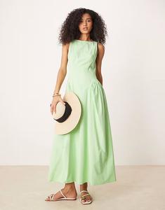 Платье миди с косой горловиной и талией ASOS DESIGN зеленого цвета