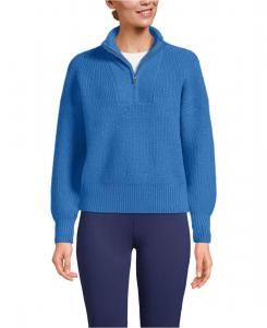 Женский пушистый свитер с клиновидной застежкой-молнией до середины груди Lands' End, Muted cobalt blue